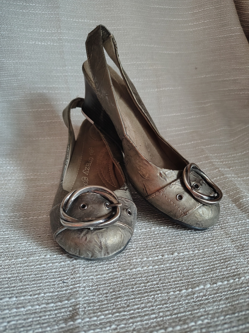 Dr. Scholl's Bronze Metallic Slingback Wedge Buckle Comfort Shoes Women's Sz 7.5